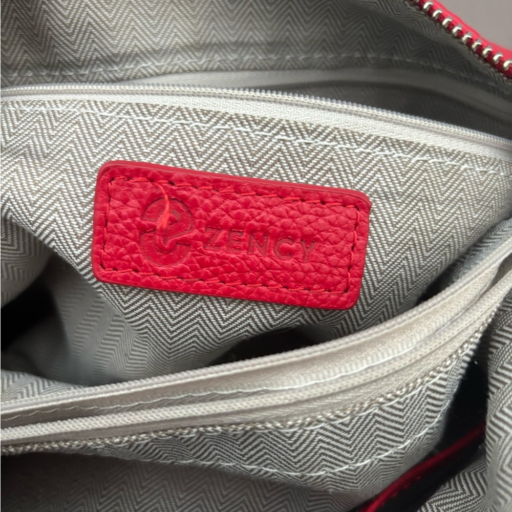 ZENCY MEDIUM RED PEBBLED TOP GRAIN LEATHER ADJUSTABLE STRAP FIVE POCKET HANDBAG - Picture 9 of 10